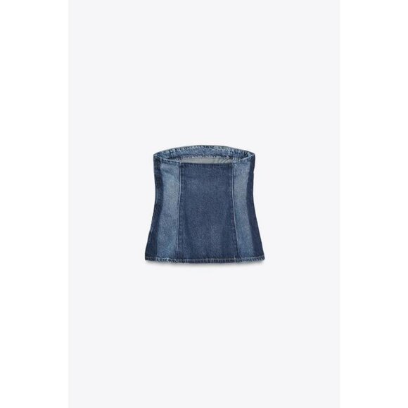 ZARA TRF DENIM BANDEAU TOP - Picture 7 of 8